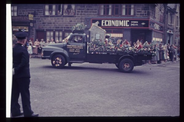 This is in St Georges Square, Hebden Bridge. This photo was taken in the 1960s by William Edmondson and was donated by his family.