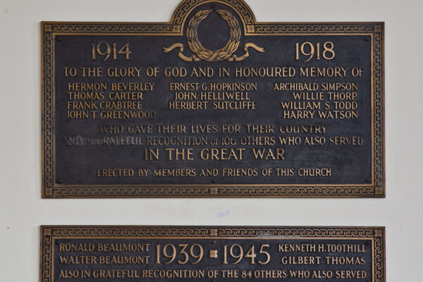 Mytholmroyd Methodist Church. Memorial plates