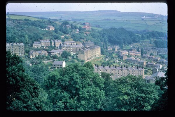 A view of part of Hebden Bridge, from Heptonstall Road. Highfield Crescent is at the right of this photo. This photo was taken in the 1960s by William Edmondson and was donated by his family.