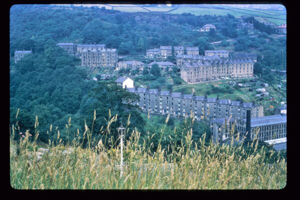 A view of part of Hebden Bridge, from Heptonstall Road. Redmans mill can be seen at the lower right. This photo was taken in the 1960s by William Edmondson and was donated by his family.